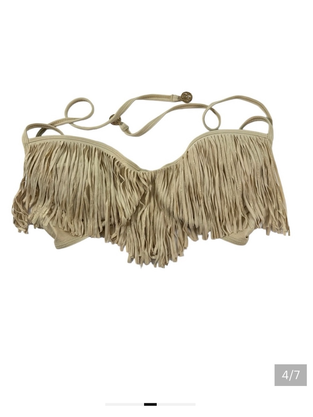 Luli Fami Fringed Gold Bikini Top ONLY - Picture 8 of 13